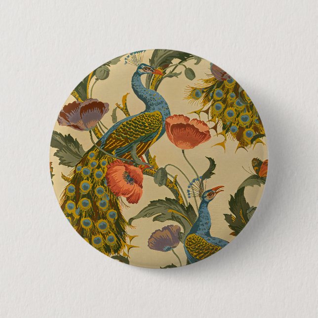 Vintages Jugendstil 1896 Das Pfauenmuster Button (Vorderseite)