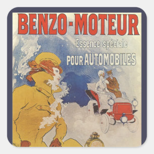 Vintages Jugendstil, Benzo Moteur von Jules Cheret Quadratischer Aufkleber