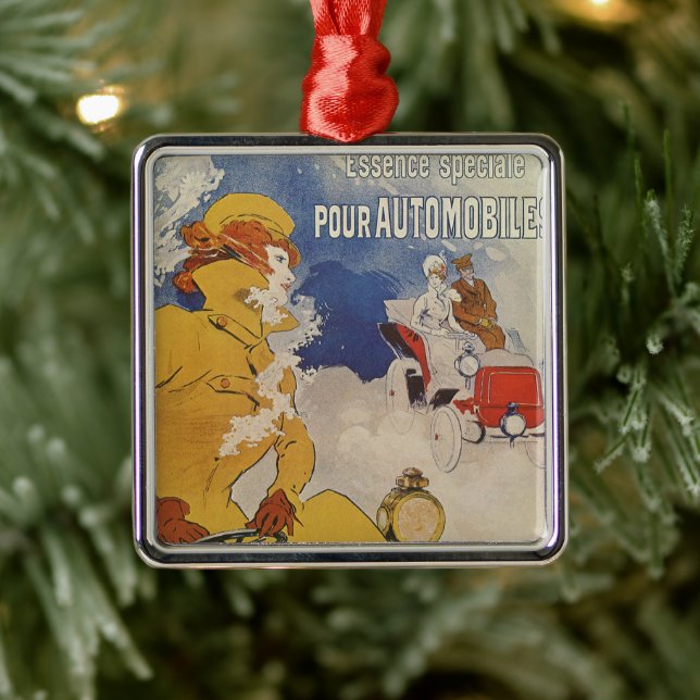 Vintages Jugendstil, Benzo Moteur von Jules Cheret Silbernes Ornament (Baum)