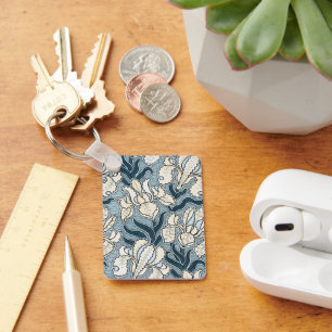 Vintages Jugendstil, Blue Garden Iris Blume Schlüsselanhänger