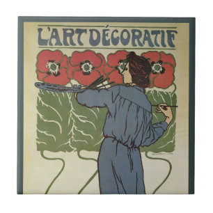 Vintages Jugendstil, Blume zum Malen von Mohn Fliese