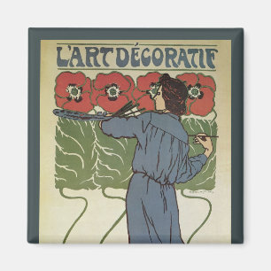 Vintages Jugendstil, Blume zum Malen von Mohn Magnet