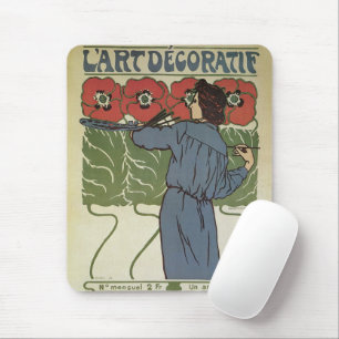 Vintages Jugendstil, Blume zum Malen von Mohn Mousepad