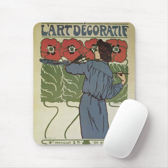 Vintages Jugendstil, Blume zum Malen von Mohn Mousepad (Mit Mouse)