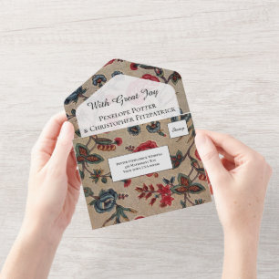 Vintages Jugendstil-Blumenmuster Hochzeit in ganz  All In One Einladung