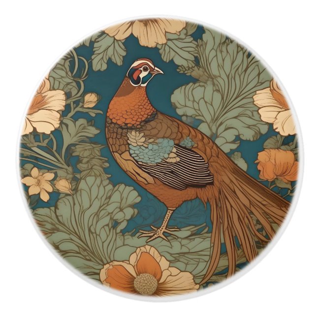 Vintages Jugendstil-Blumenmuster Keramikknauf (Vorderseite)