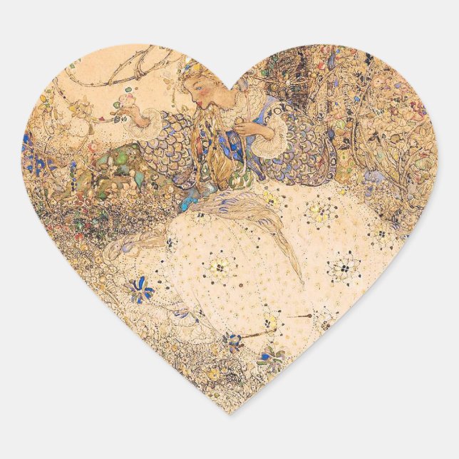 Vintages Jugendstil-Brautparty Herzstück Herz-Aufkleber (Vorderseite)