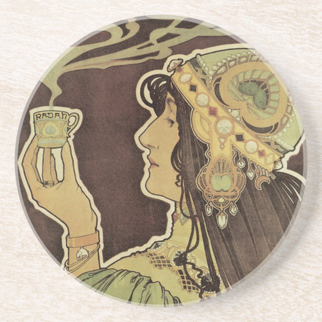 Vintages Jugendstil-Café Rajah, Frau mit Kaffee Getränkeuntersetzer (Vorne)
