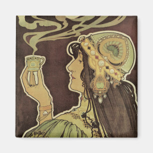 Vintages Jugendstil-Café Rajah, Frau mit Kaffee Magnet