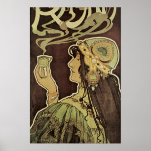 Vintages Jugendstil-Café Rajah, Frau mit Kaffee Poster