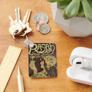 Vintages Jugendstil-Café Rajah, Frau mit Kaffee Schlüsselanhänger