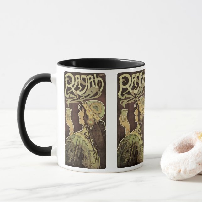 Vintages Jugendstil-Café Rajah, Frau mit Kaffee Tasse (Mit Donut)