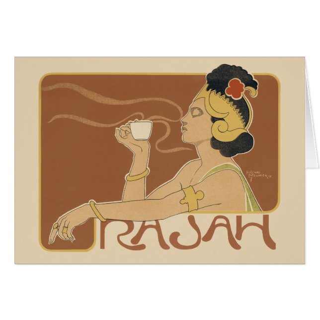 Vintages Jugendstil-Café Rajah, Lady mit Kaffee (Vorderseite (Horizontal))