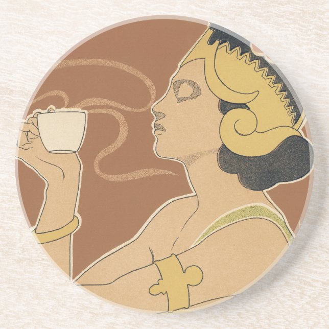 Vintages Jugendstil-Café Rajah, Lady mit Kaffee Getränkeuntersetzer (Vorne)