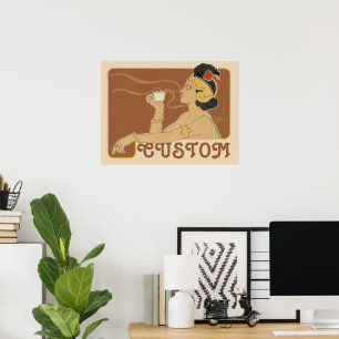 Vintages Jugendstil-Café Rajah, Lady mit Kaffee Poster