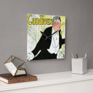 Vintages Jugendstil, Caudieux von Toulouse Lautrec Quadratische Wanduhr