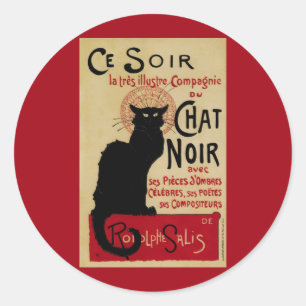 Vintages Jugendstil, Ce Soir Chat Noir Black Cat Runder Aufkleber