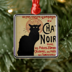 Vintages Jugendstil, Ce Soir Chat Noir Black Cat Silbernes Ornament