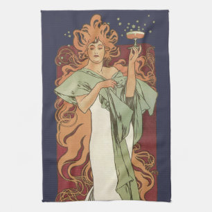 Vintages Jugendstil, Champagner von Alphonse Mucha Geschirrtuch