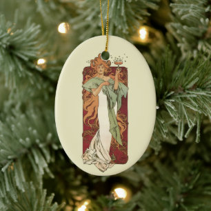 Vintages Jugendstil, Champagner von Alphonse Mucha Keramik Ornament