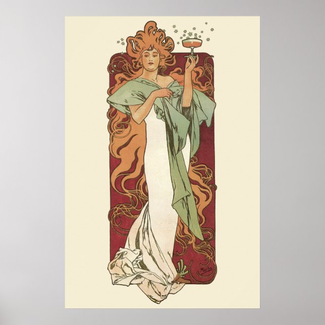 Vintages Jugendstil, Champagner von Alphonse Mucha Poster (Vorne)