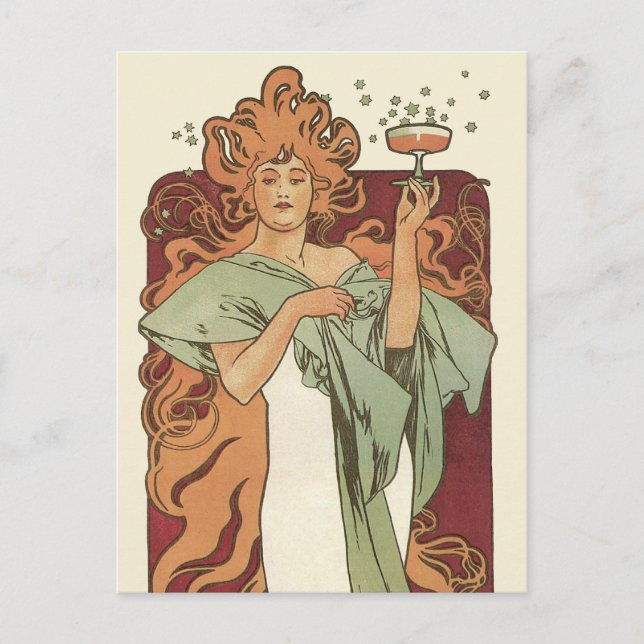 Vintages Jugendstil, Champagner von Alphonse Mucha Postkarte (Vorderseite)