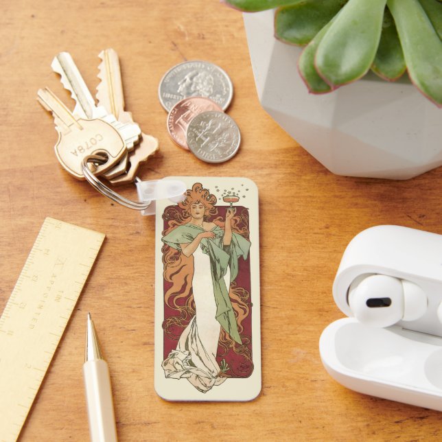 Vintages Jugendstil, Champagner von Alphonse Mucha Schlüsselanhänger (Schreibtisch)