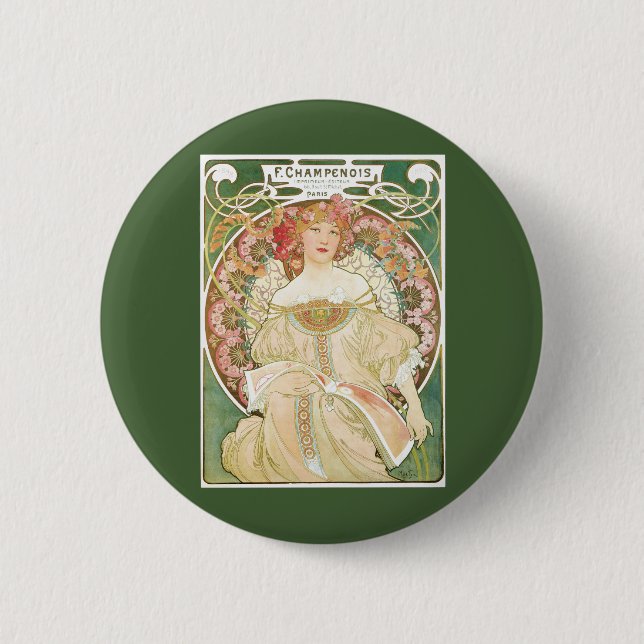 Vintages Jugendstil, Champenois von Alphonse Mucha Button (Vorderseite)