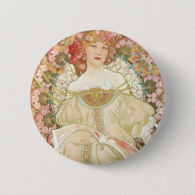 Vintages Jugendstil, Champenois von Alphonse Mucha Button (Vorderseite)