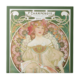 Vintages Jugendstil, Champenois von Alphonse Mucha Fliese