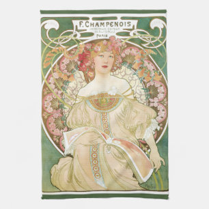 Vintages Jugendstil, Champenois von Alphonse Mucha Geschirrtuch