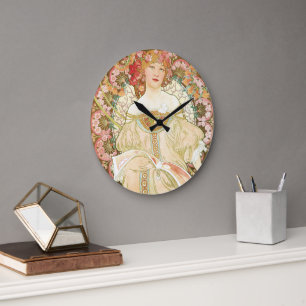 Vintages Jugendstil, Champenois von Alphonse Mucha Große Wanduhr