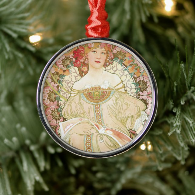 Vintages Jugendstil, Champenois von Alphonse Mucha Silbernes Ornament (Baum)