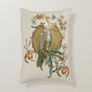 Vintages Jugendstil, Cockatoo Bird, Orchideen Blum Dekokissen