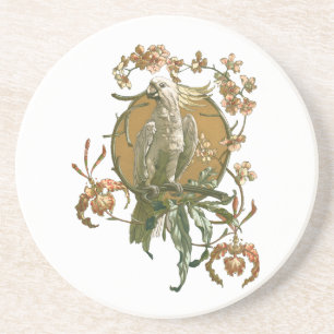 Vintages Jugendstil, Cockatoo Bird, Orchideen Blum Getränkeuntersetzer