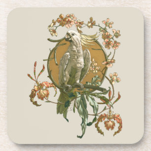 Vintages Jugendstil, Cockatoo Bird, Orchideen Blum Getränkeuntersetzer