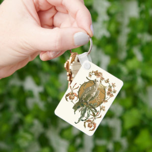 Vintages Jugendstil, Cockatoo Bird, Orchideen Blum Schlüsselanhänger