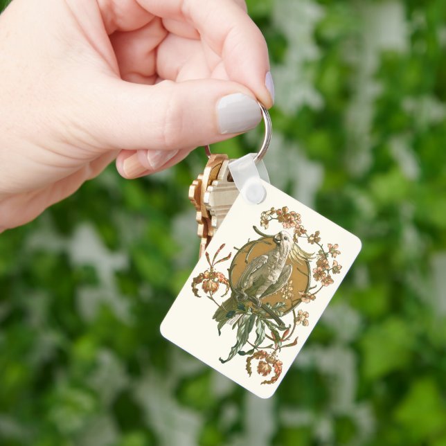 Vintages Jugendstil, Cockatoo Bird, Orchideen Blum Schlüsselanhänger (Hand)