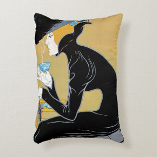 Vintages Jugendstil, Dame Drinking Marco Polo Tee Dekokissen