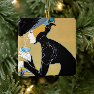 Vintages Jugendstil, Dame Drinking Marco Polo Tee Keramikornament