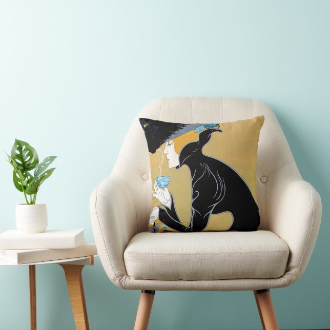 Vintages Jugendstil, Dame Drinking Marco Polo Tee Kissen (Stuhl )