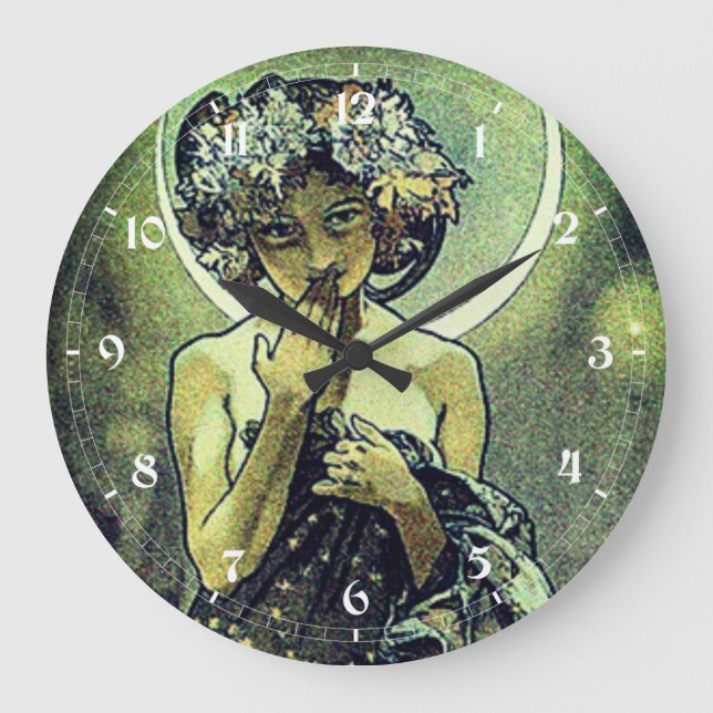 Vintages Jugendstil Der Mond von Mucha Große Wanduhr (Vorderseite)