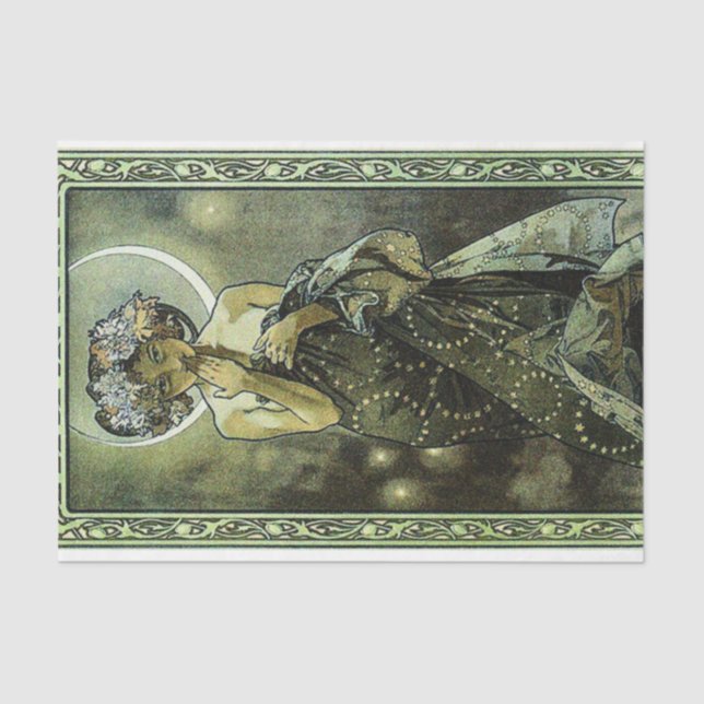 Vintages Jugendstil Der Mond von Mucha Seidenpapier (Vorderseite)