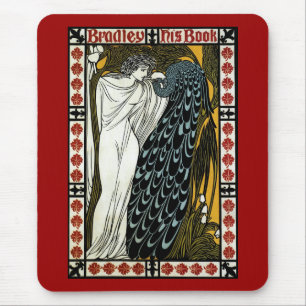 Vintages Jugendstil Dieser Kuss, Frau mit Pfau Mousepad