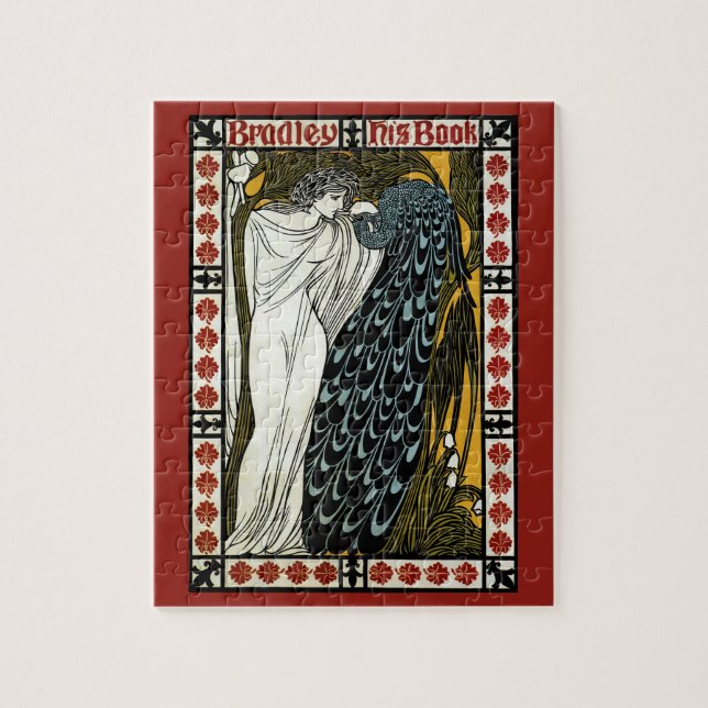 Vintages Jugendstil Dieser Kuss, Frau mit Pfau Puzzle (Vertikal)