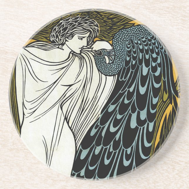 Vintages Jugendstil Dieser Kuss, Frau mit Pfau Untersetzer (Vorne)