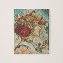 Vintages Jugendstil Elegante Dame & Rose Hingre