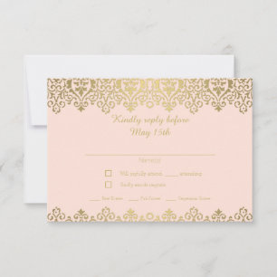 Vintages Jugendstil Elegantes Rosa und Gold RSVP Karte
