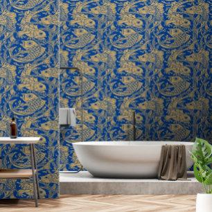 Vintages Jugendstil-Fisch- und Algenmuster Tapete