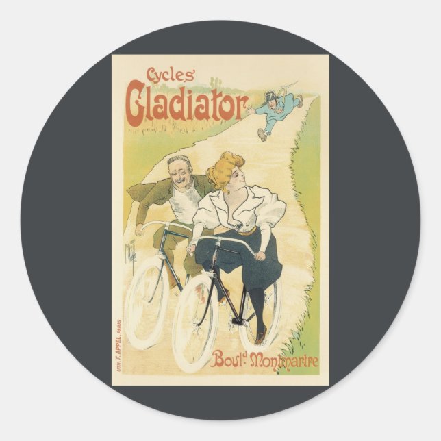 Vintages Jugendstil, Gladiatorräder Runder Aufkleber (Vorderseite)